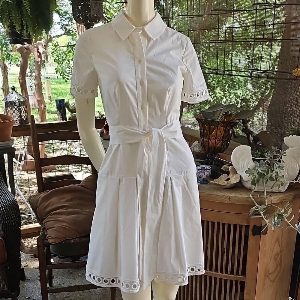 Gorgeous SHOSHANNA White Cotton Button Up Pleated Nurse Style Dress Size 0